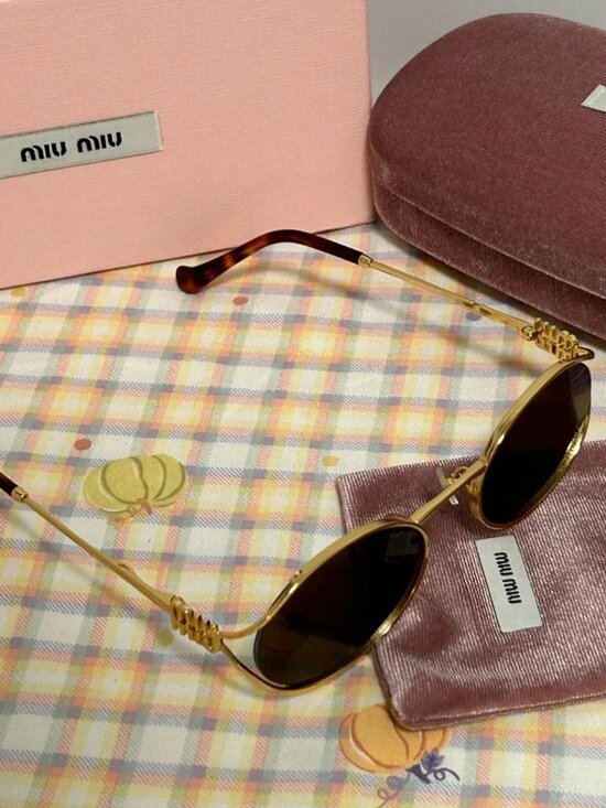 Miu Miu Oval Gold Frame Sunglasses main image 6